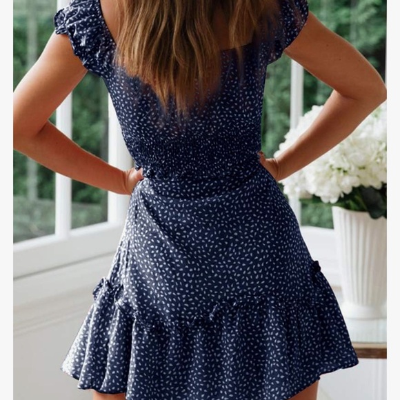Fall Ruffle Sleeve Sweetheart Neckline Printing Dress Mini Dress - Picture 3 of 3